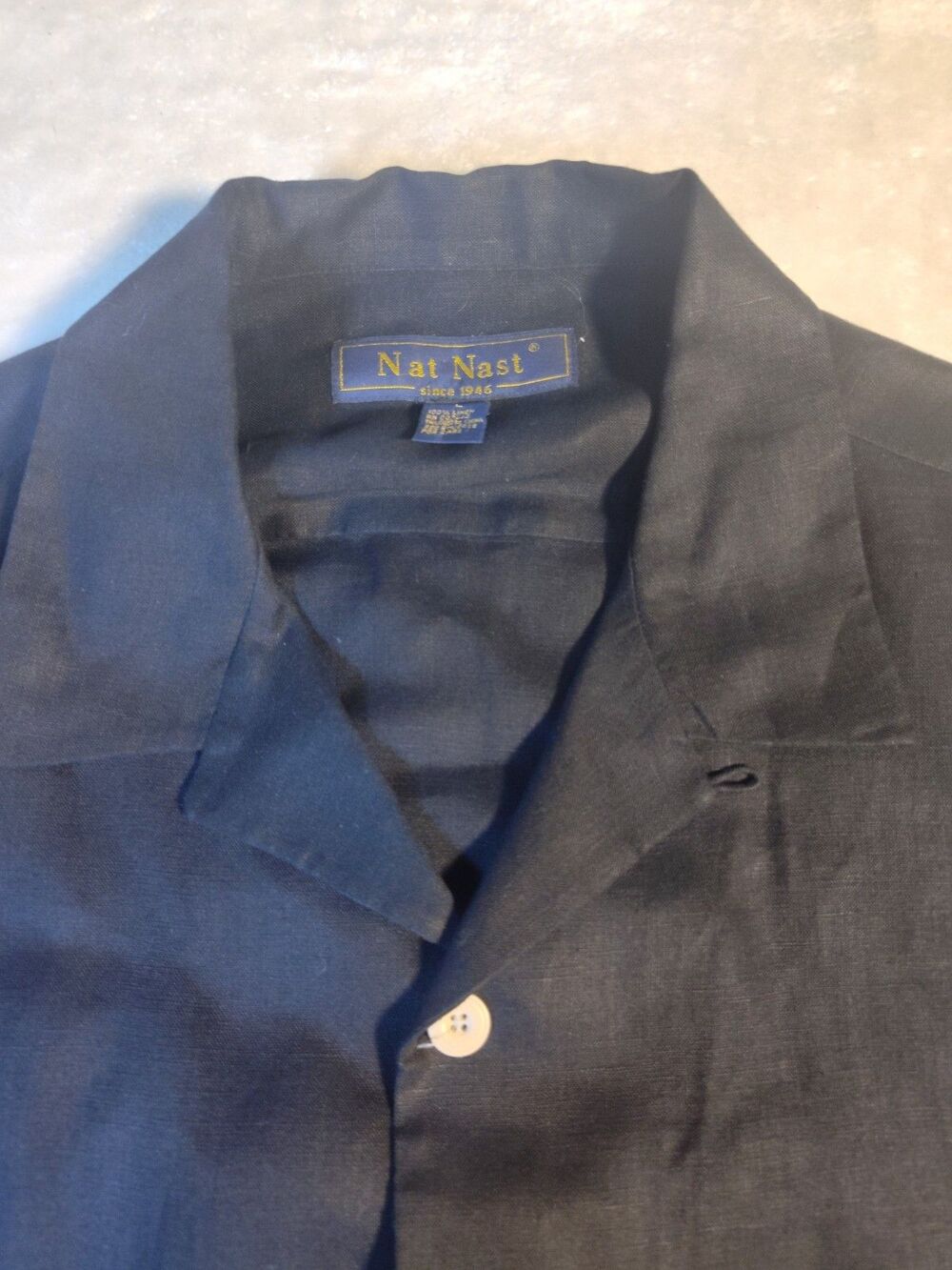 Nat Nast Shirt Mens XL Black Linen Camp Loop Collar Short Sleeve 2002